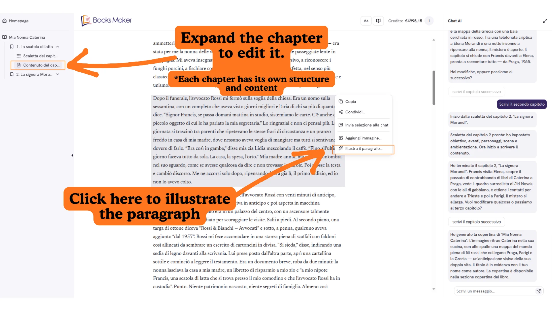 Context menu in chapter