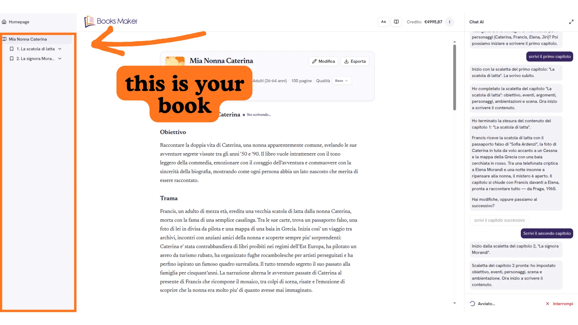 Book hierarchy with outline and content