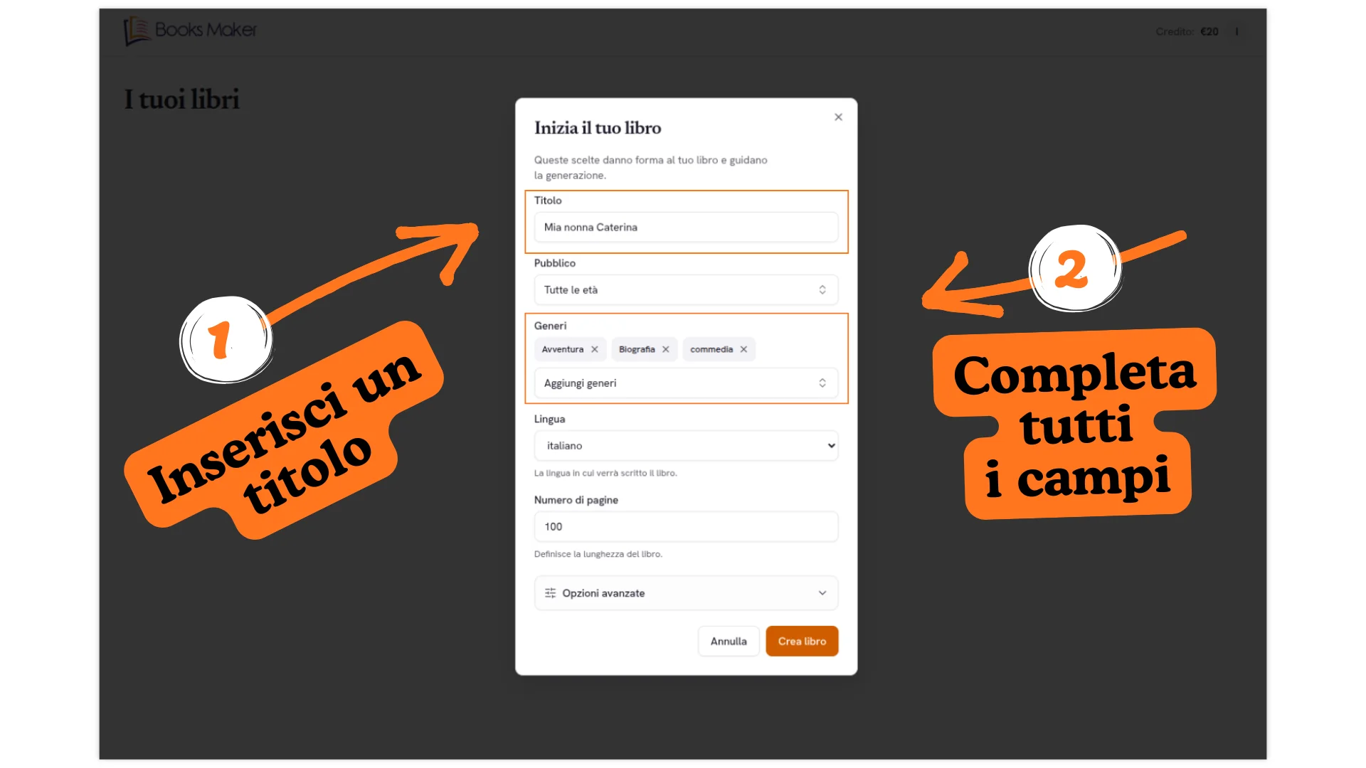 Compilazione campi del libro