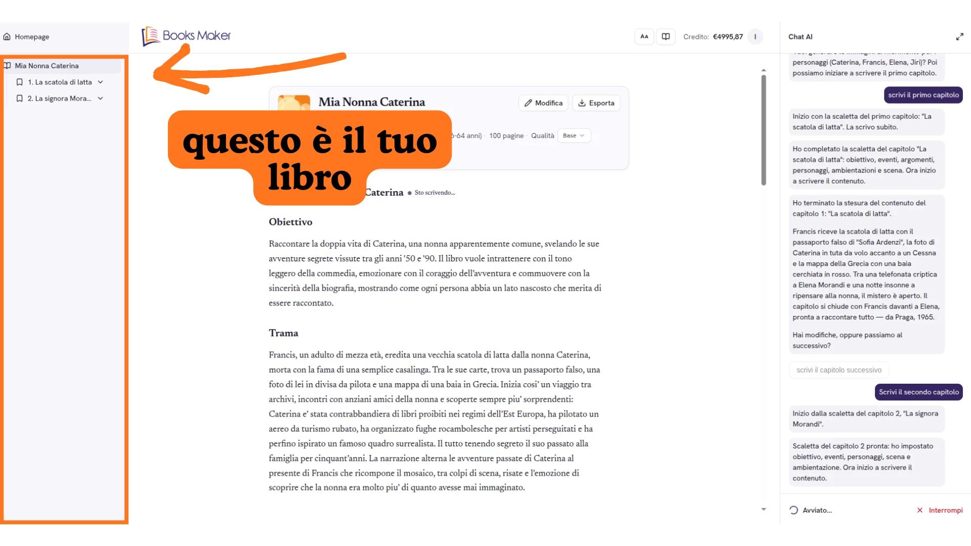 Gerarchia del libro con scaletta e contenuto