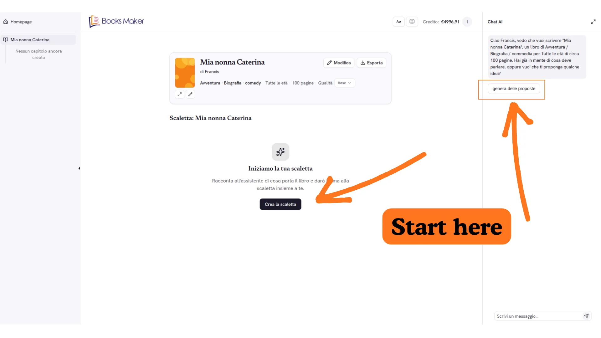 Building the outline with the AI assistant