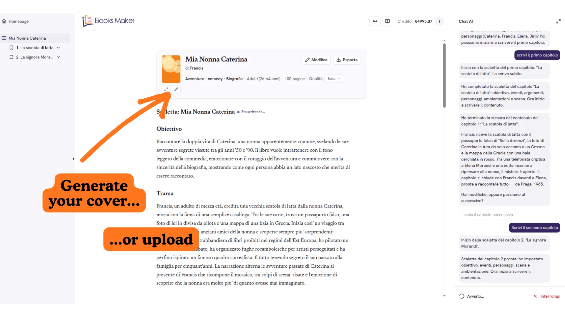AI cover generation interface
